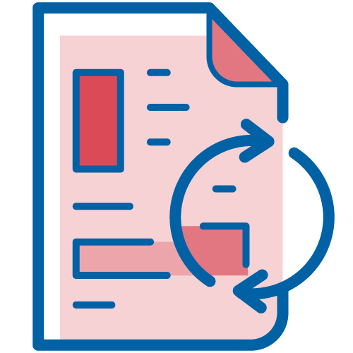 Informational document with arrow symbol representing a change or update. Illustration.