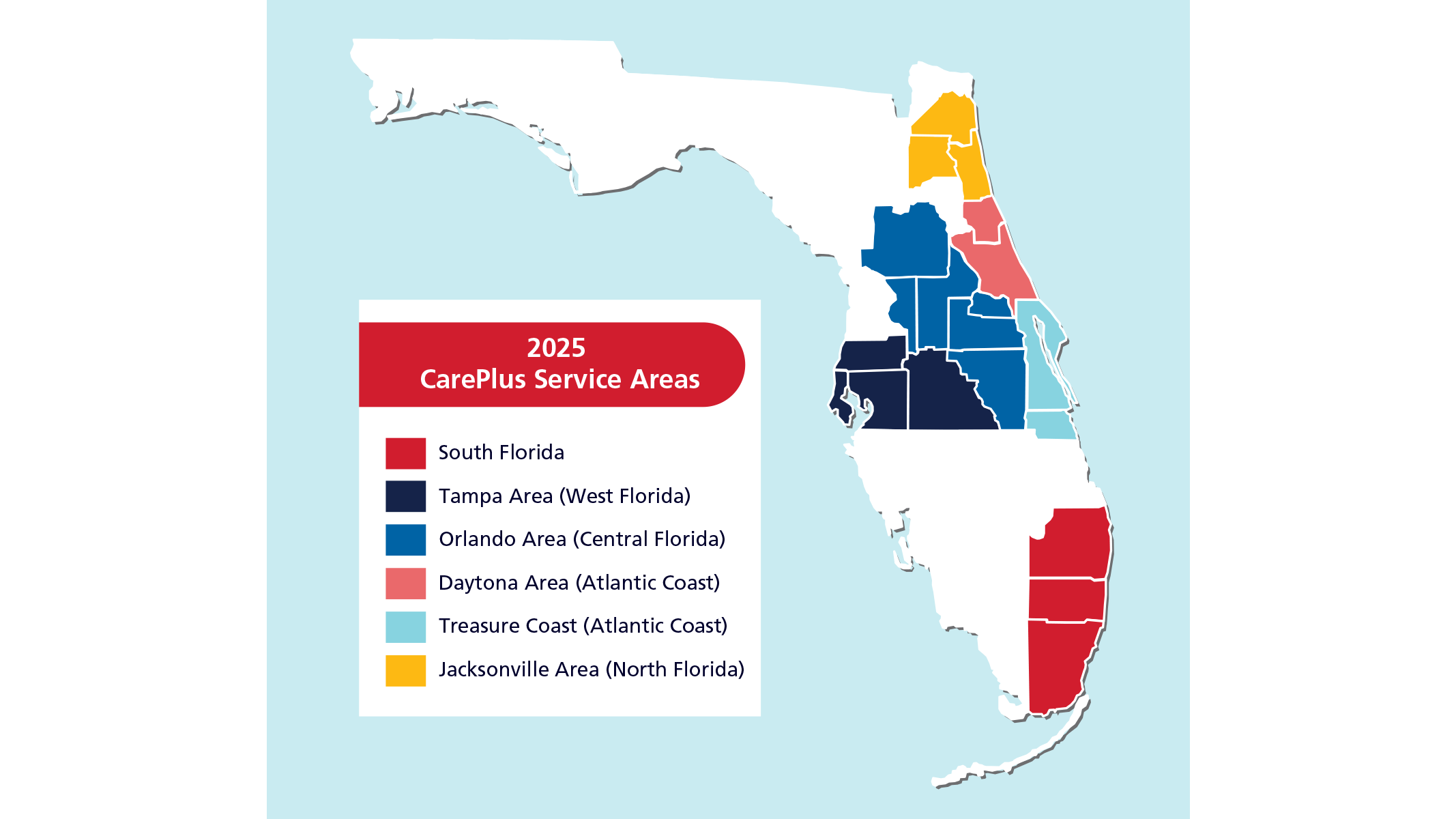 Map of 2025 CarePlus service areas.