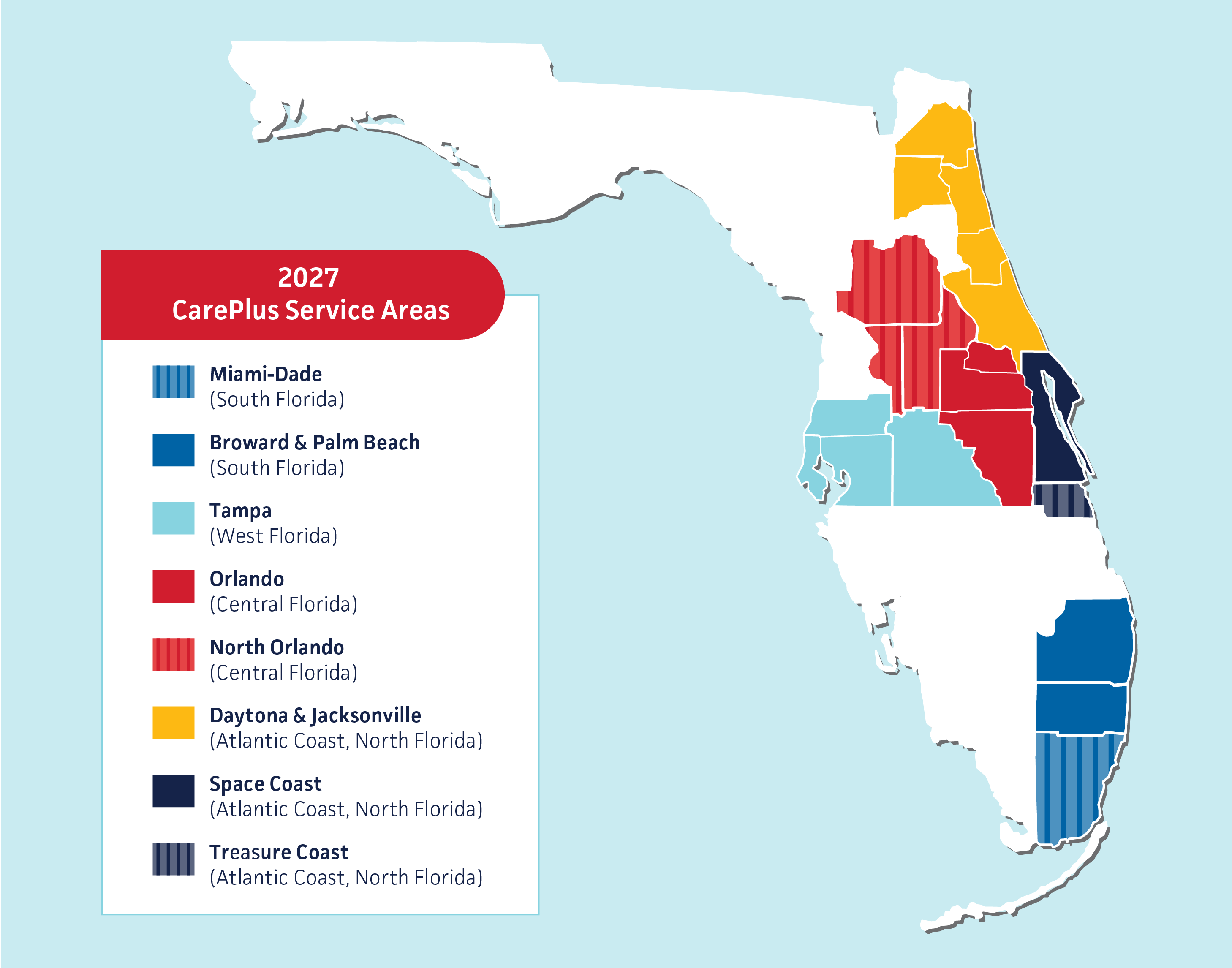 Map of 2027 CarePlus service areas.